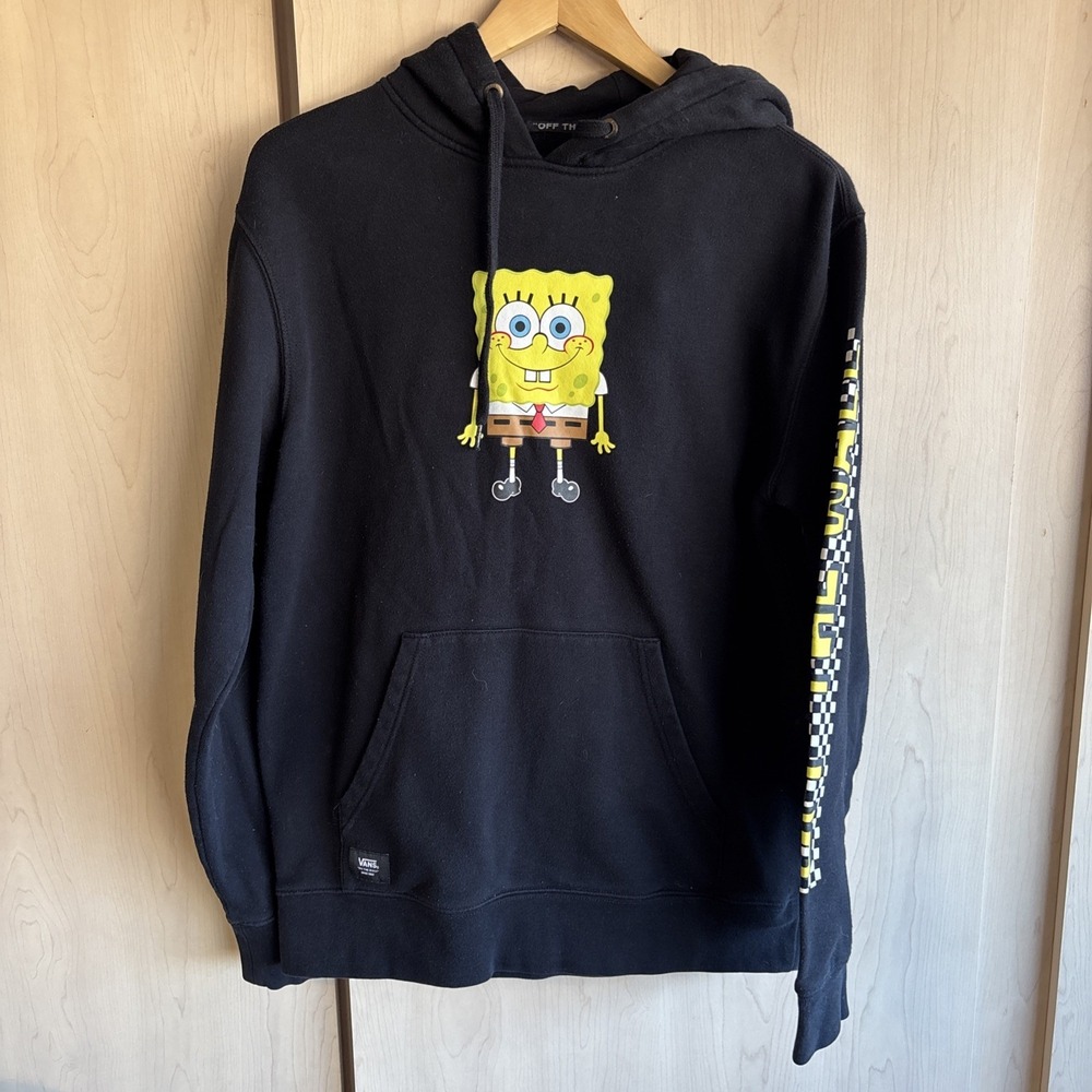 Vans SpongeBob SquarePants Hoodie Size Mens Medium Black Graphic Logo Sweater